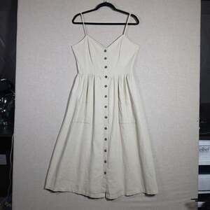Forever 21 Linen Beige apron button front  Spagetti Strap dress Womens Medium